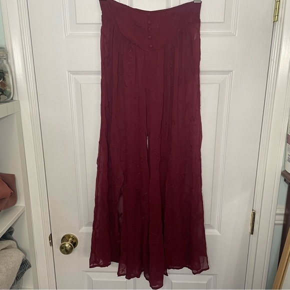 Anthropologie NWT Two Piece Set Burgundy Sheer Embroidered XXS - Picture 9 of 13
